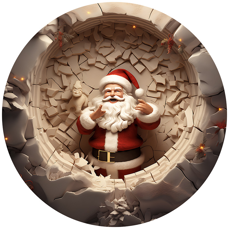 🎁🎁Santa Claus 3D Wall Breakthrough Acrylic Decoration - 🎅🎅A traditional round hanging ornament for the holiday season