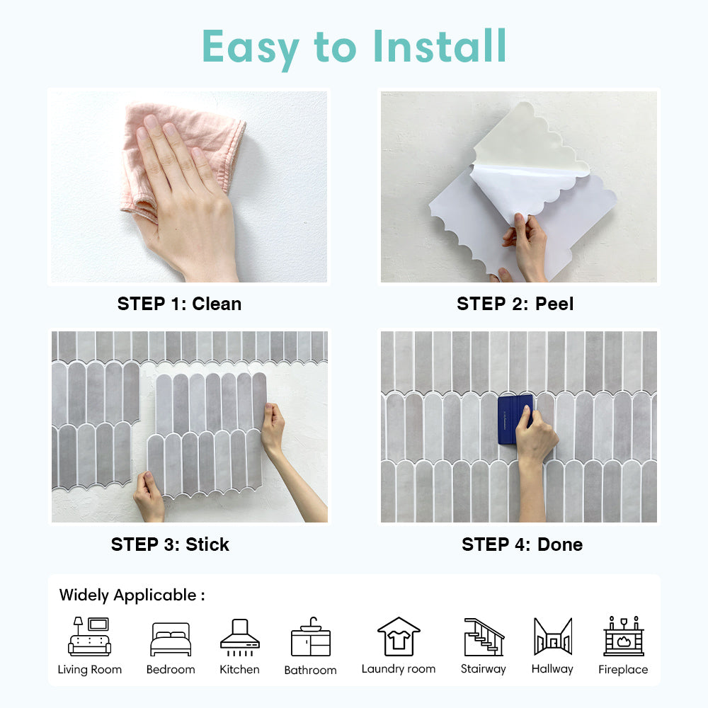 3D Gray Fish Scale Peel and Stick Wall Tile