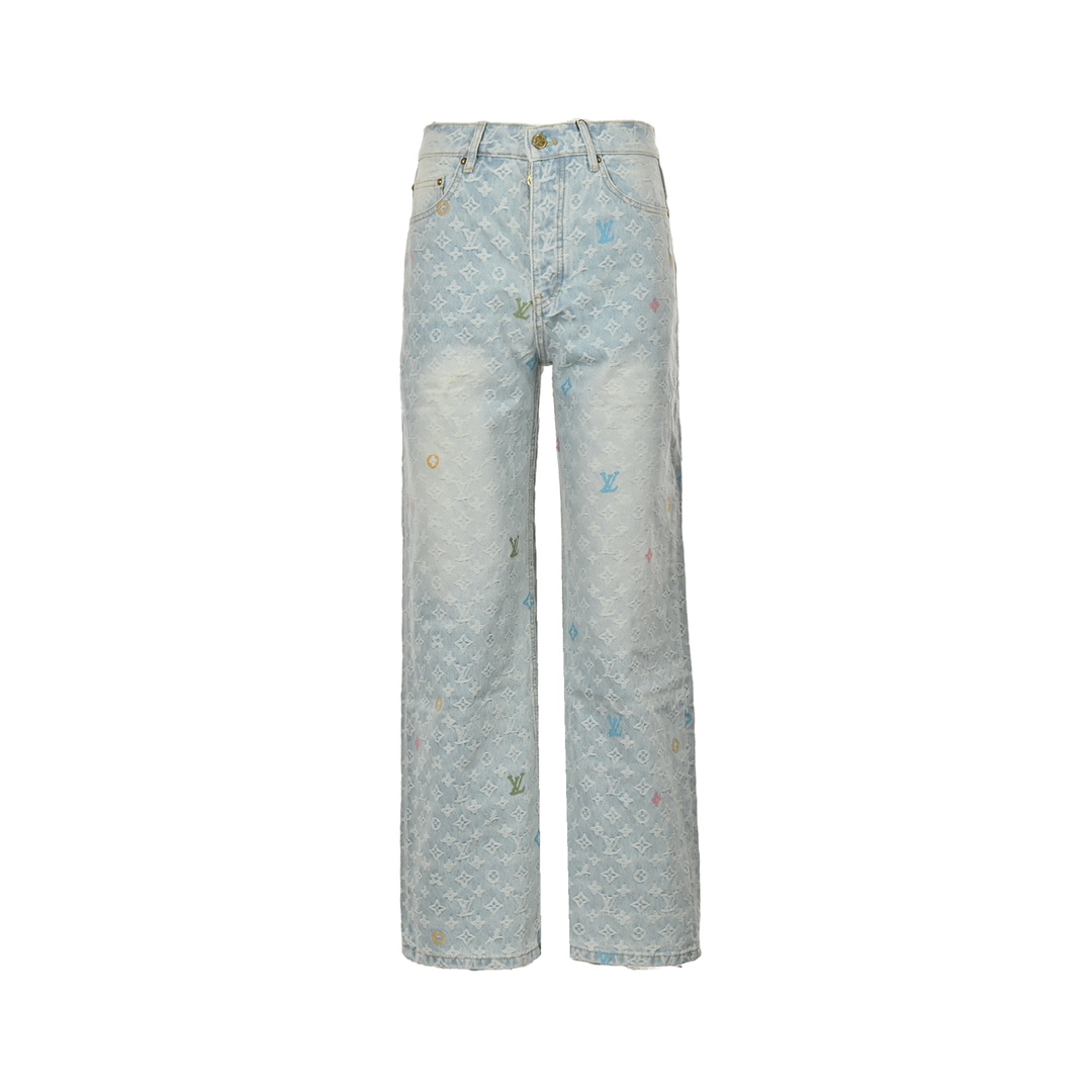 Louis Vuitton Tyler collaboration monogram jacquard embroidered jeans