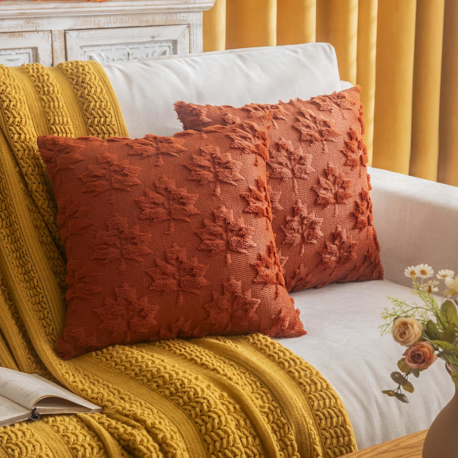 Pumpkin Fall Decorative Throw Pillow Covers, Fluffy Plush Accent Pillow Cases
