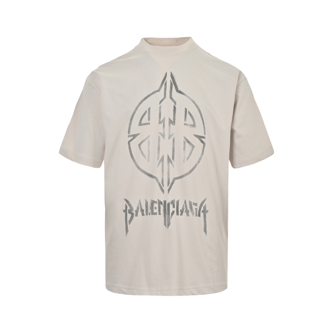 Balenciaga 24ss double B mud-dyed Sanskrit letters distressed short-sleeves