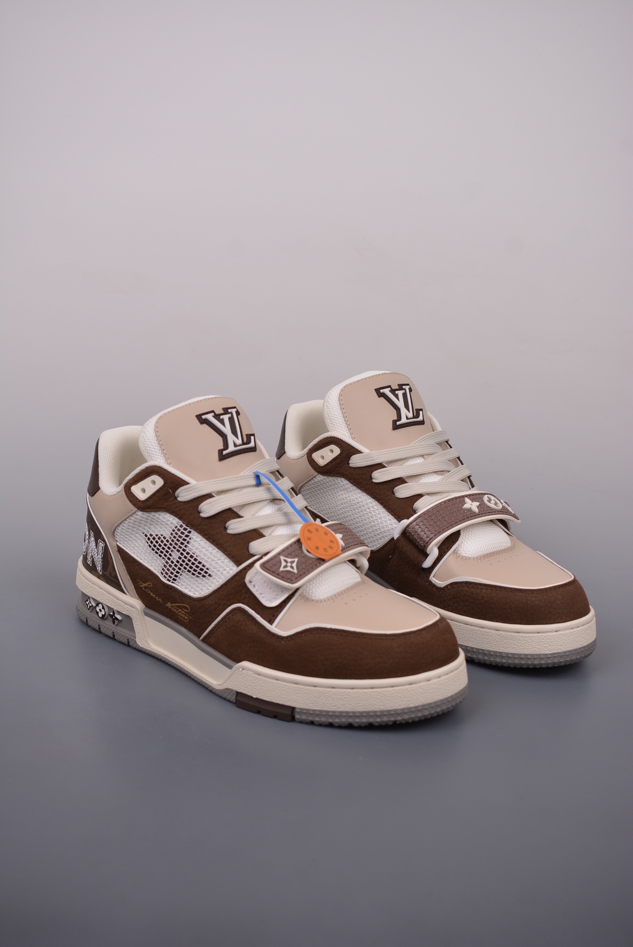 Louis Vuitton Trainer Sneaker Low Dark Brown White Khaki 1AC51G
