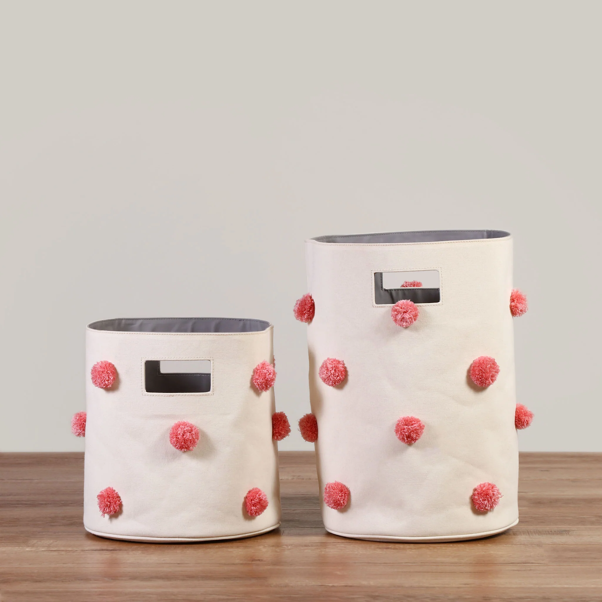 Cestos pompones Beige con Rosa
