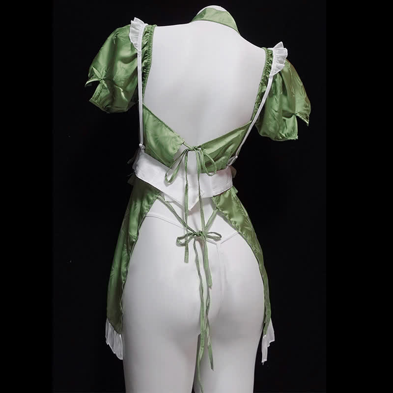 Cosplay Maid Vintage Buckle Bow knot Lingerie Set