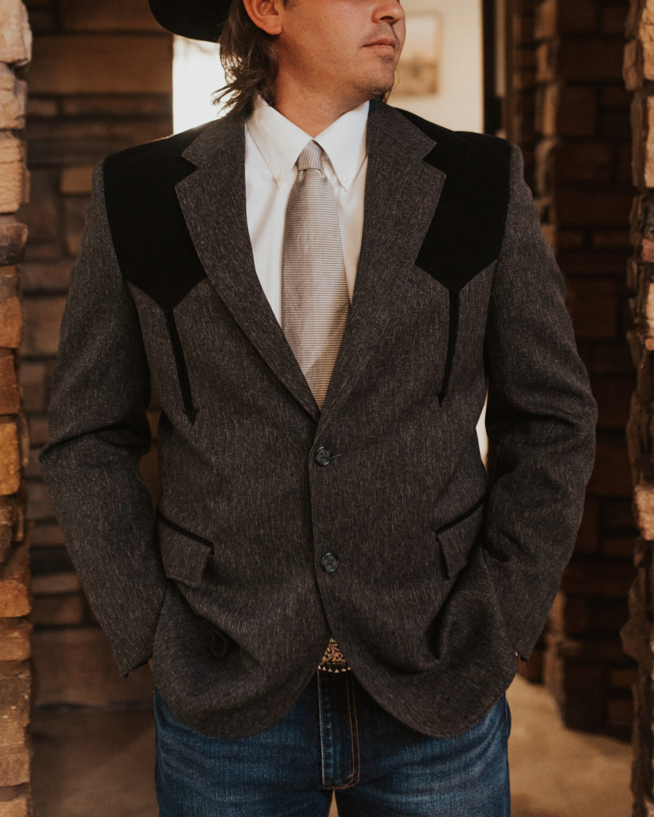 Men's Western Casual Printed Brown Jacket