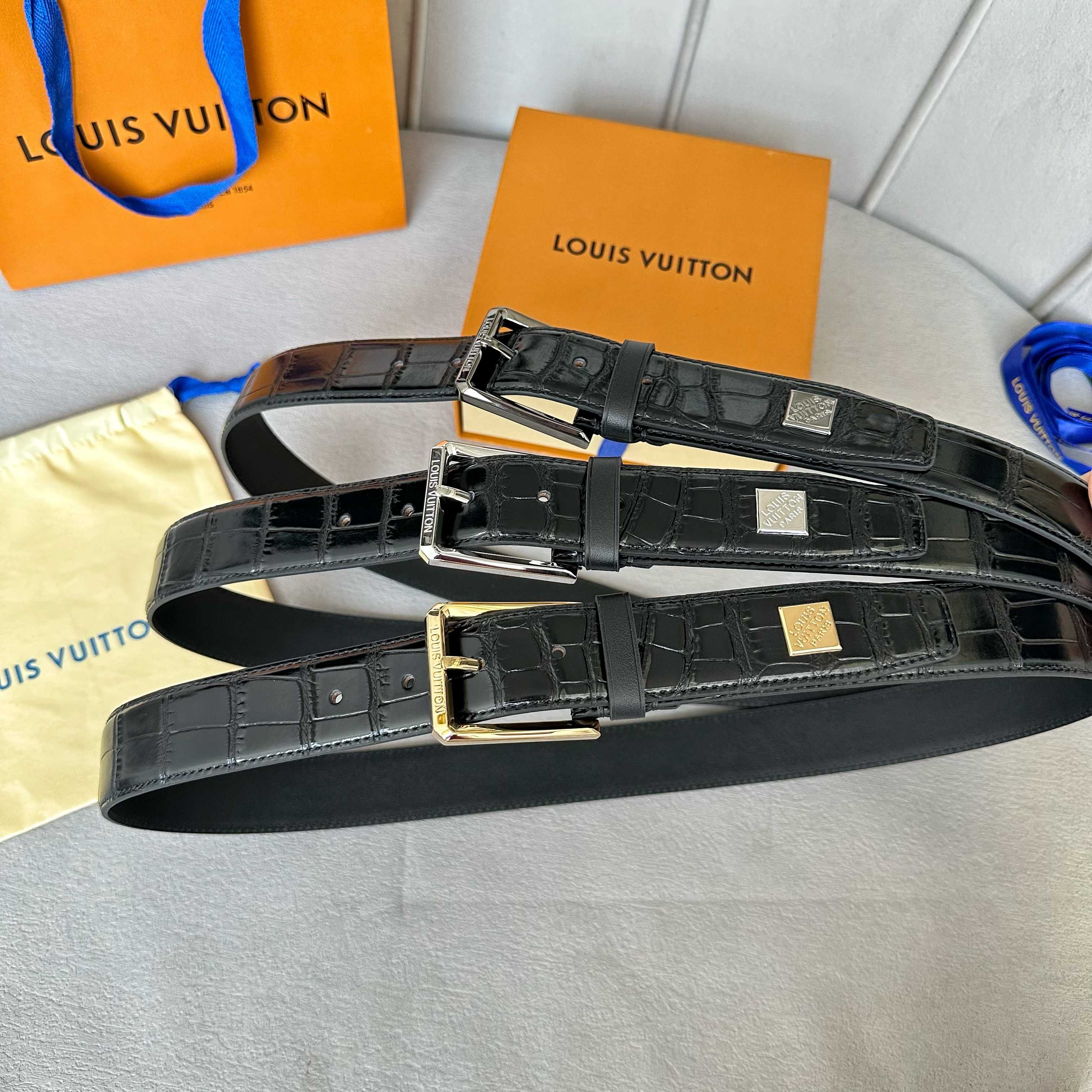 Louis Vuitton Crocodile Pattern Pin Buckle Men's Belt 3.5CM