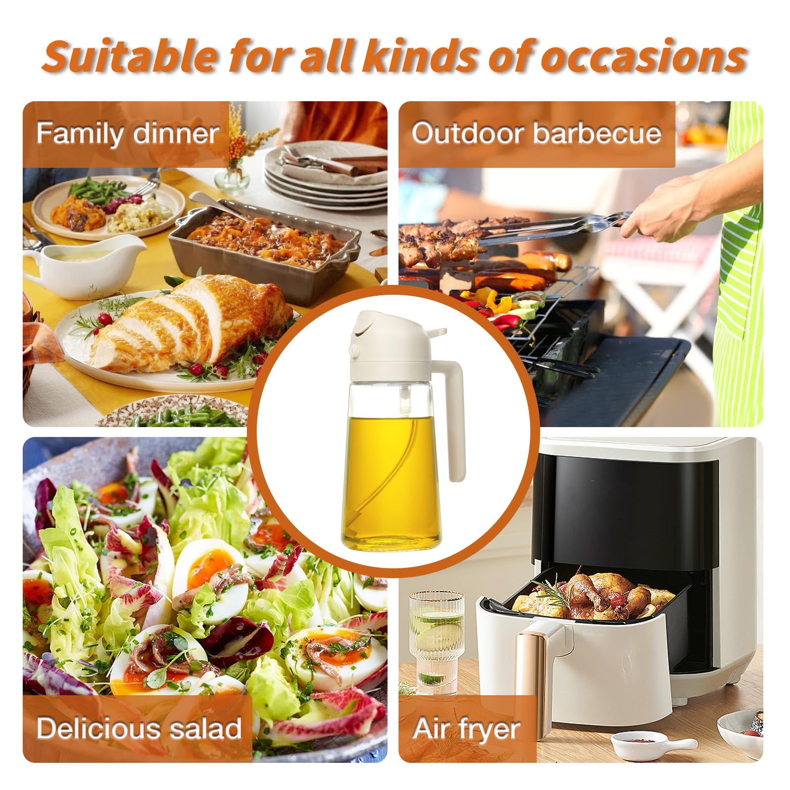 ❤️Early Mother's Day Sale 60% OFF❤️Oil Sprayer for Cooking, 2 in 1 Olive Oil Dispenser Bottle for Kitchen