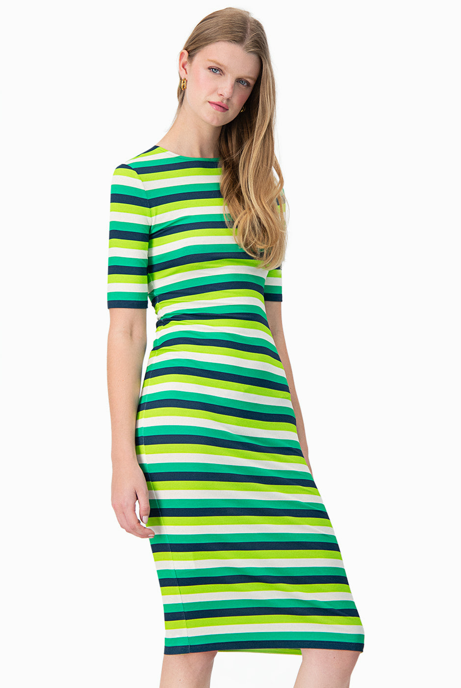 Vestido midi ajustado de estampado de rayas
