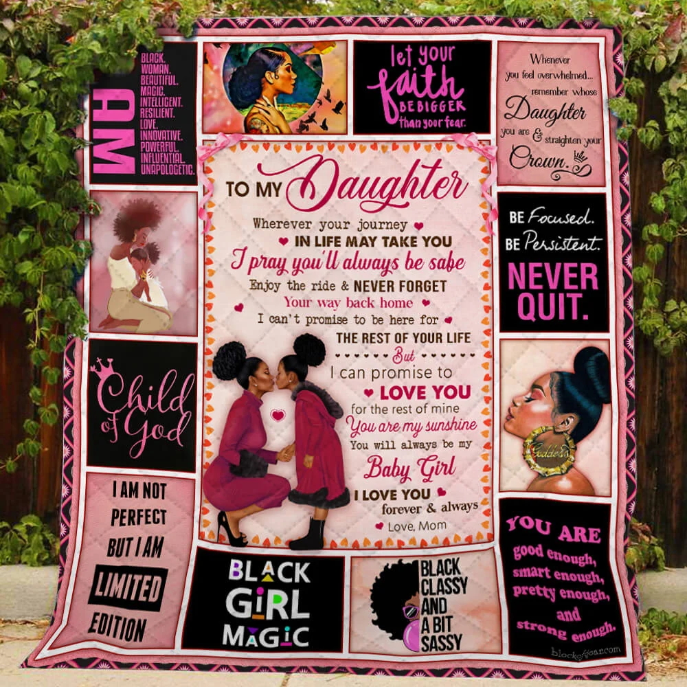 To My Daughter, You Are My Sunshine, Love Mom, Black Woman Quilt Blanket