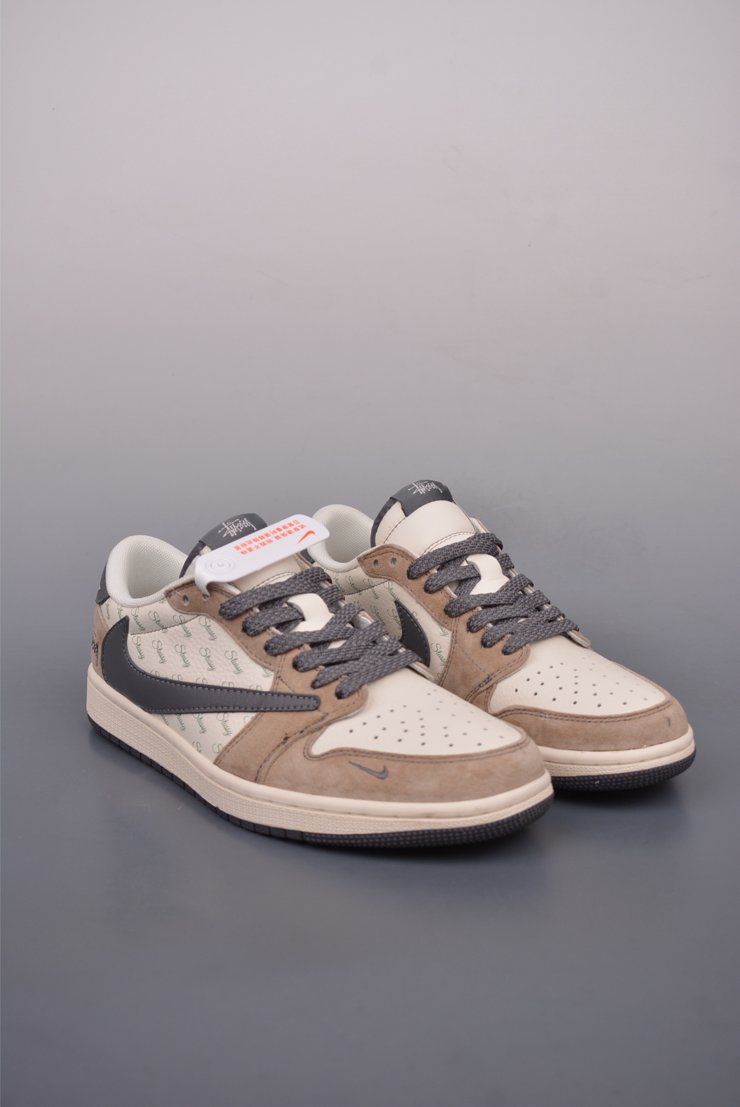Stussy x Travis Scott x Nike Air Jordan 1 Low OG Khaki White Gray XZ6188-690