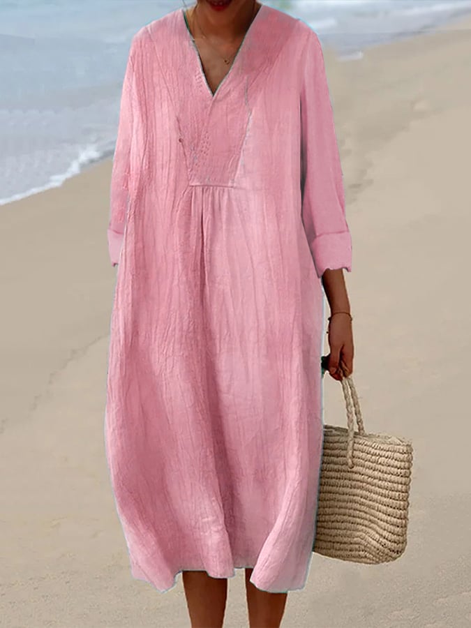 Women's Casual Cotton And Linen Long Sleeve Dress