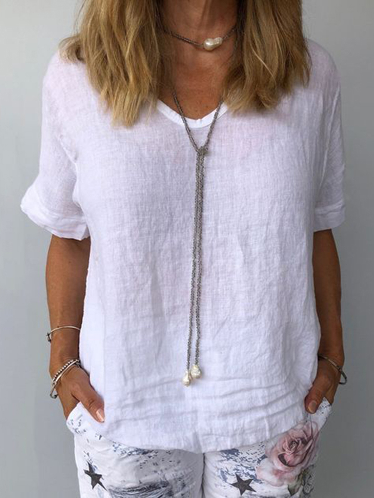 Solid Color V Neck Comfy Shirt