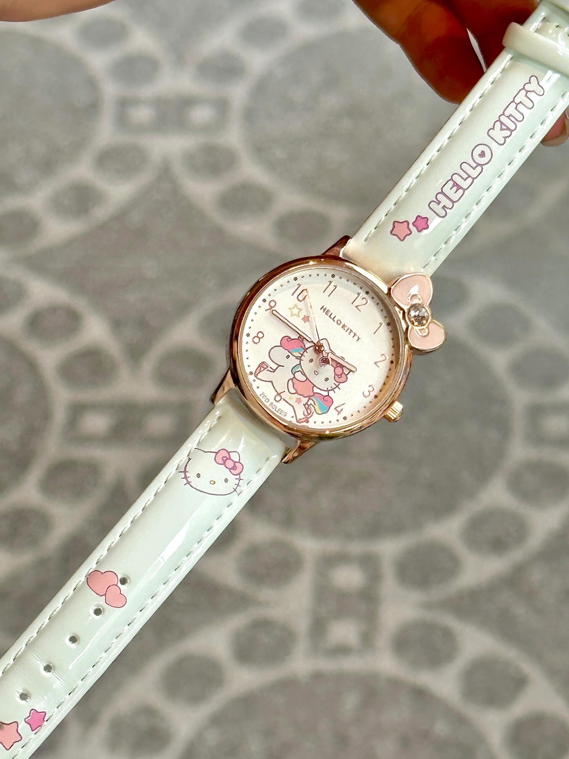 Sanrio Classic Simple Leather Analog Quartz Wrist Watch Waterproof Luminous Case Arabic Numerals Casual Dress Watches