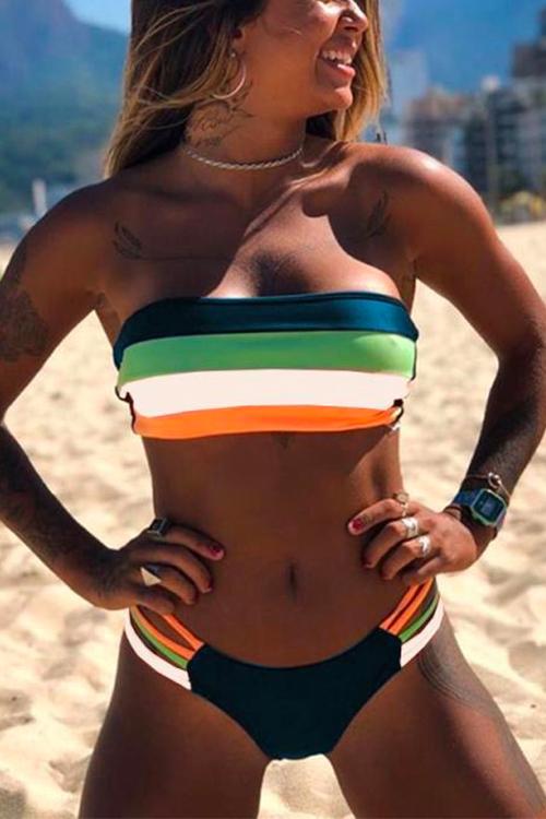 Heididress Stripes Tube Bandeau 2 Pieces Bikini Set