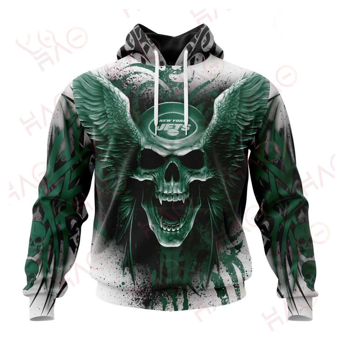 NEW YORK JETS 3D HOODIE SKULL ART