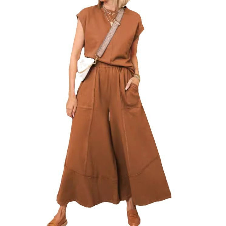 Sleeveless Colorblock Suit for Women with Pockets