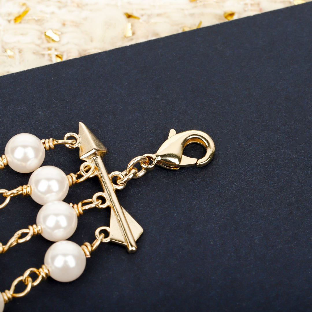 Dior 3-layer pearl hollow butterfly pearl necklace