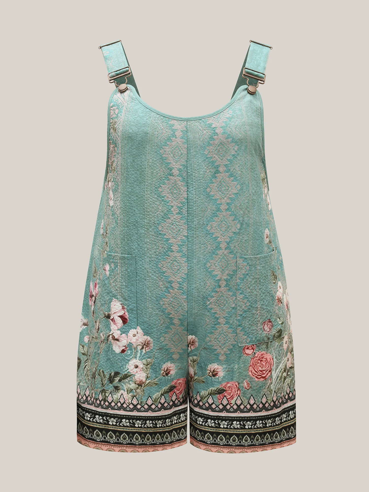 Floral Boho Print Overall Straps Romper