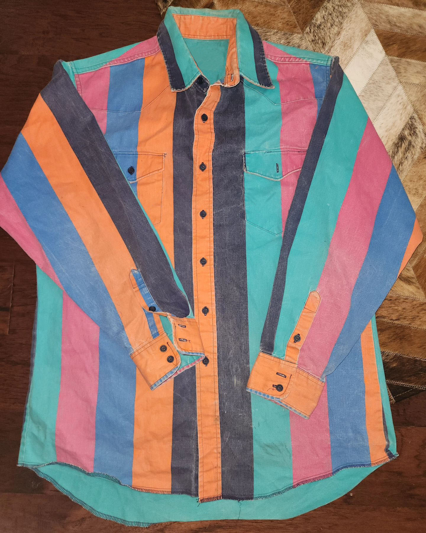 Men's Retro Casual Green and Yellow Striped Shirt