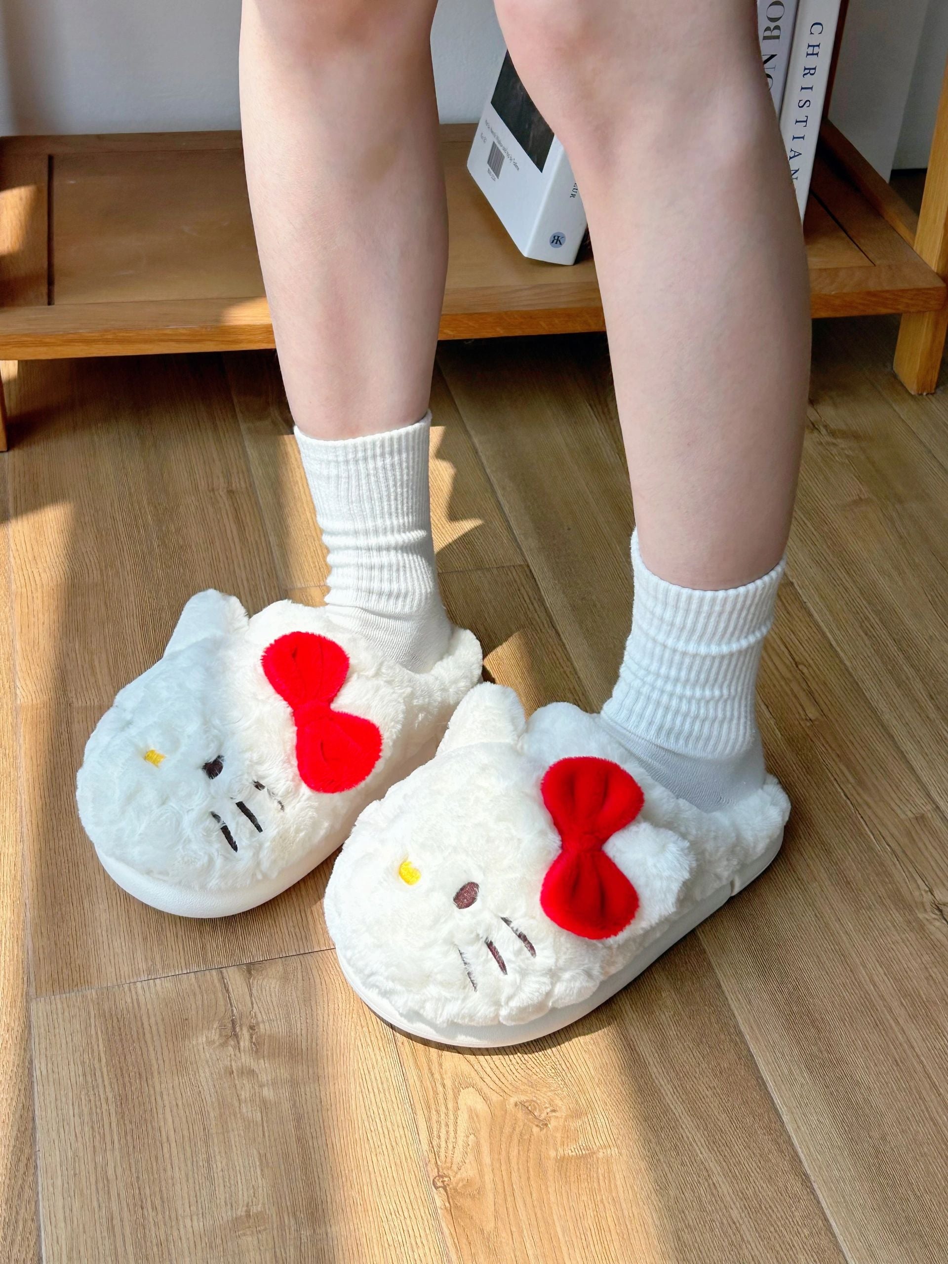 Sanrio Fluffy Plush Slippers House Slippers Winter Indoor Outdoor Slippers for Women