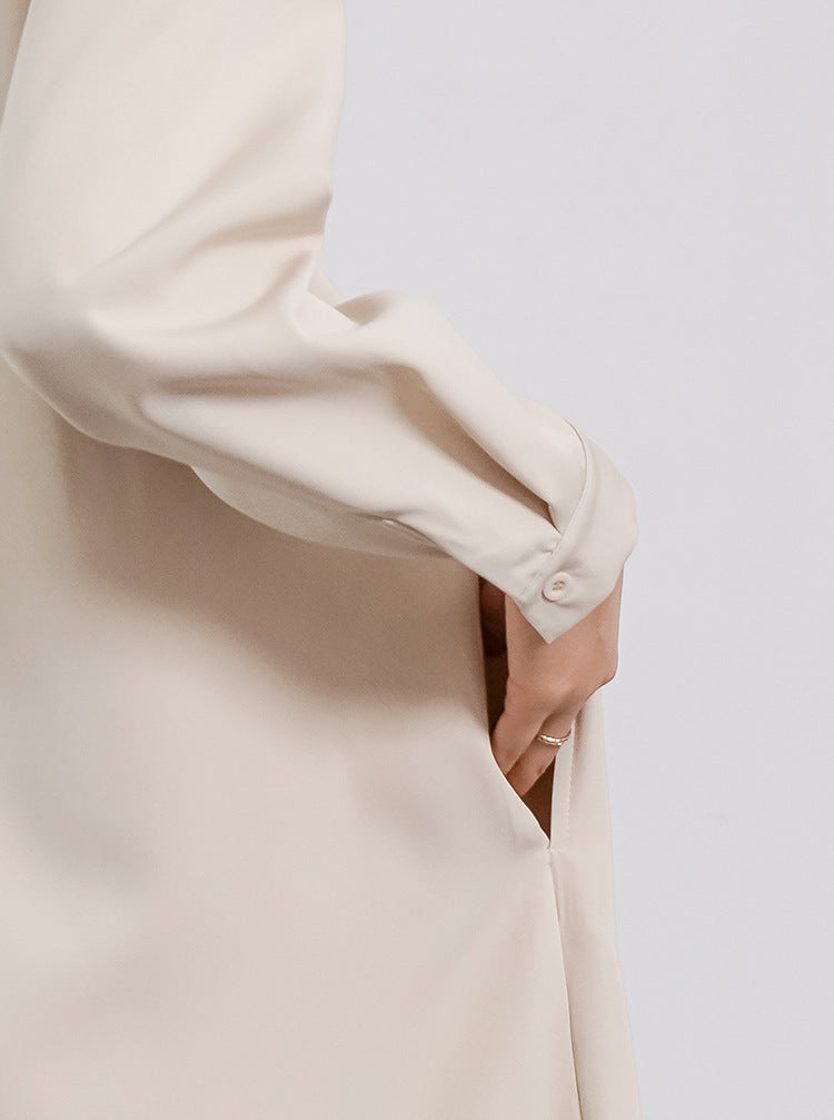 Spring Autumn Women Long Sleeve Loose Dress High Grade Windbreaker Dress Women Belt Adjustable
