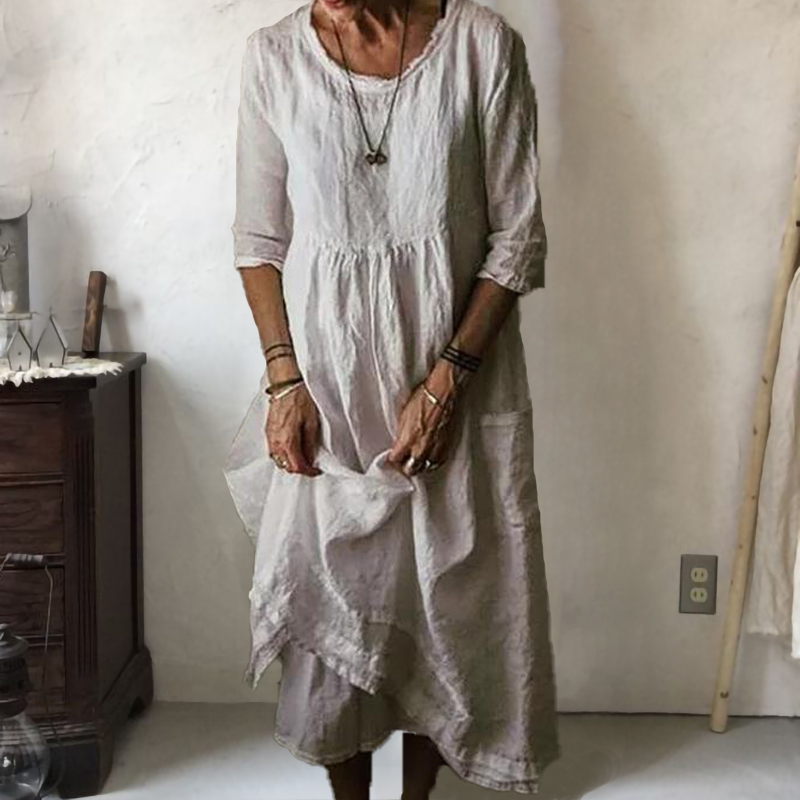 Casual Loose Round Neck Solid Maxi Dress