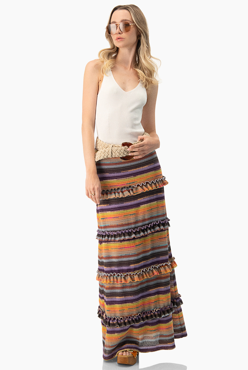 Falda midi tejida multicolor