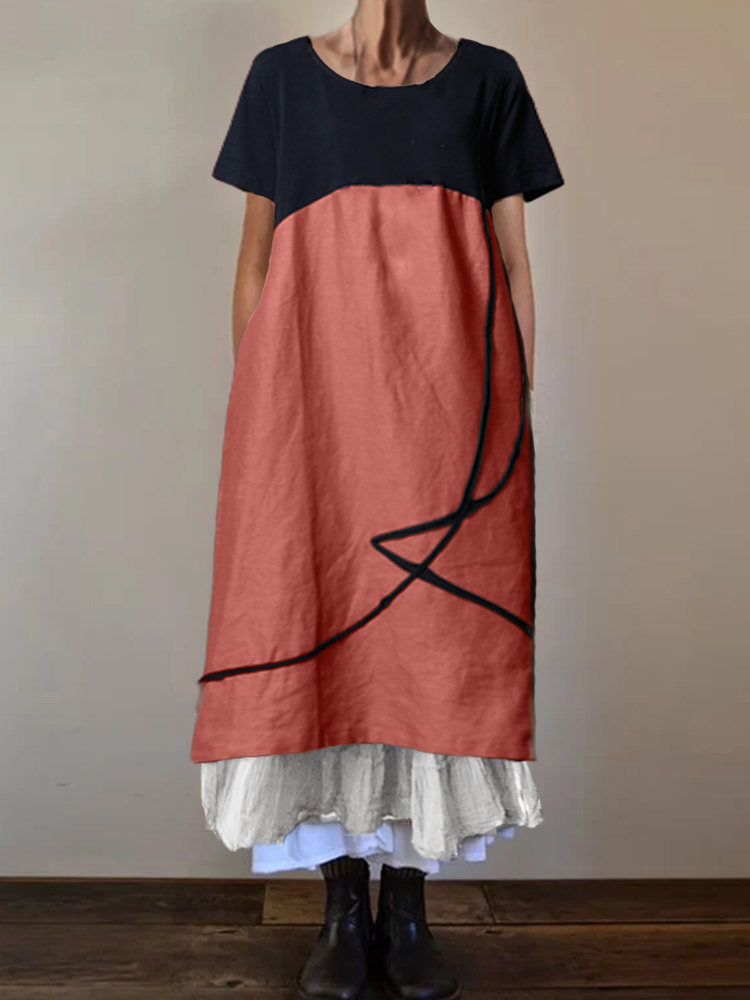 Contrast Color Patchwork Cocoon Maxi Dress