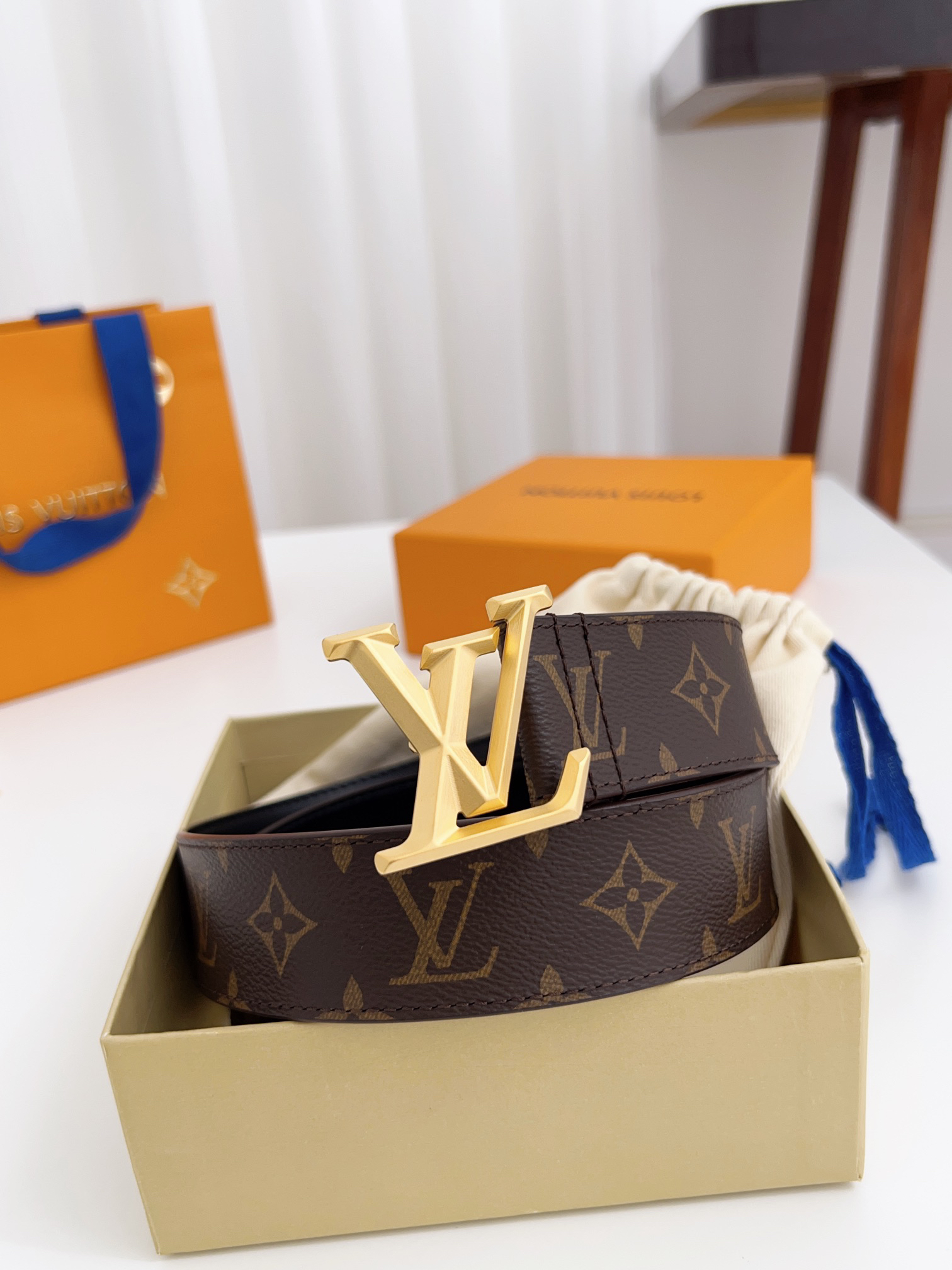 Louis Vuitton Men's Monogram Logo Belt, 4cm Width