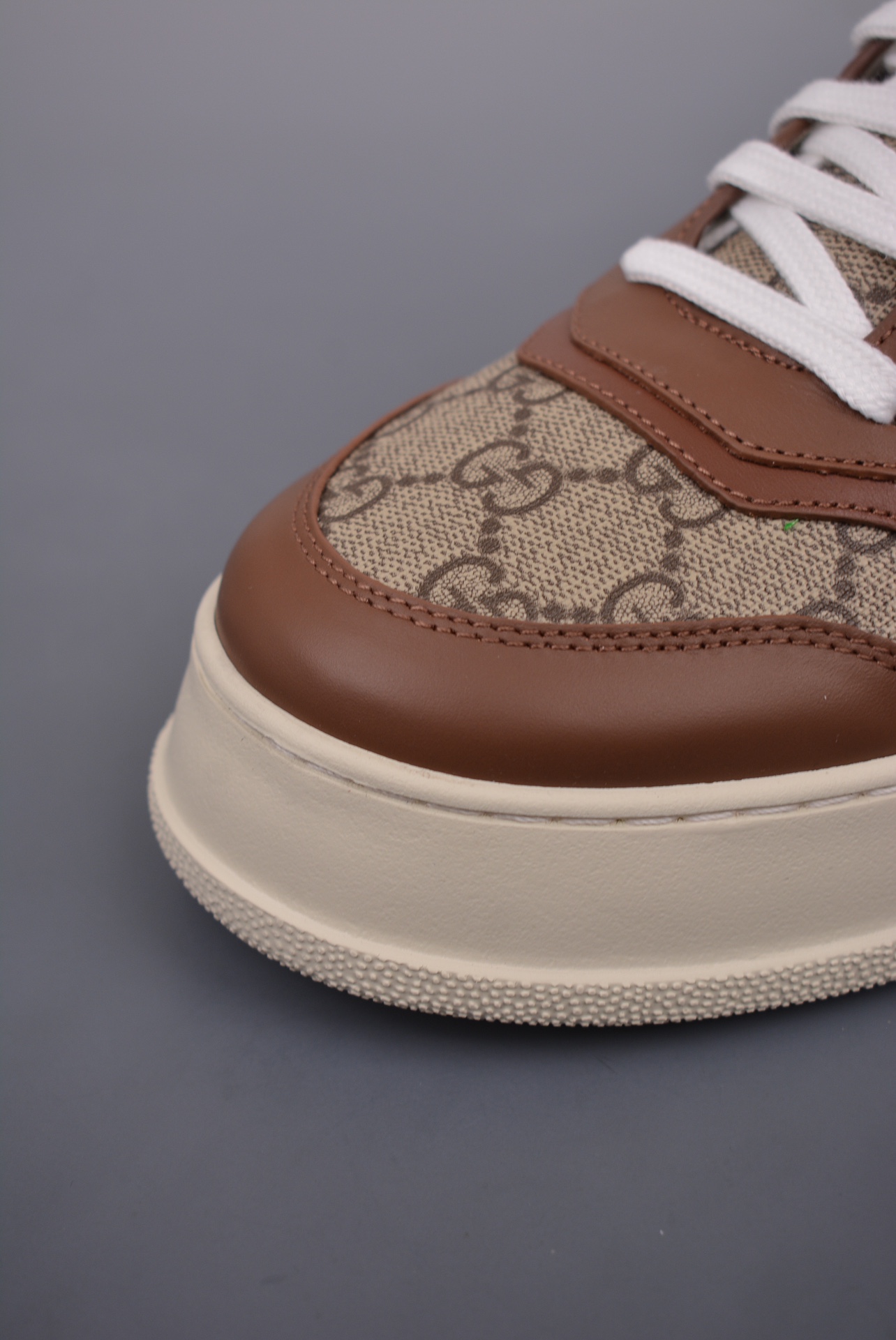 GUCCI leather dark brown ebony GG canvas white bottom