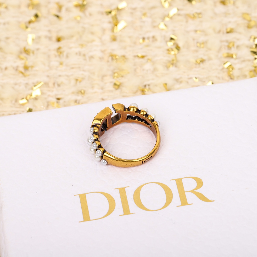 Dior full diamond pearl ring