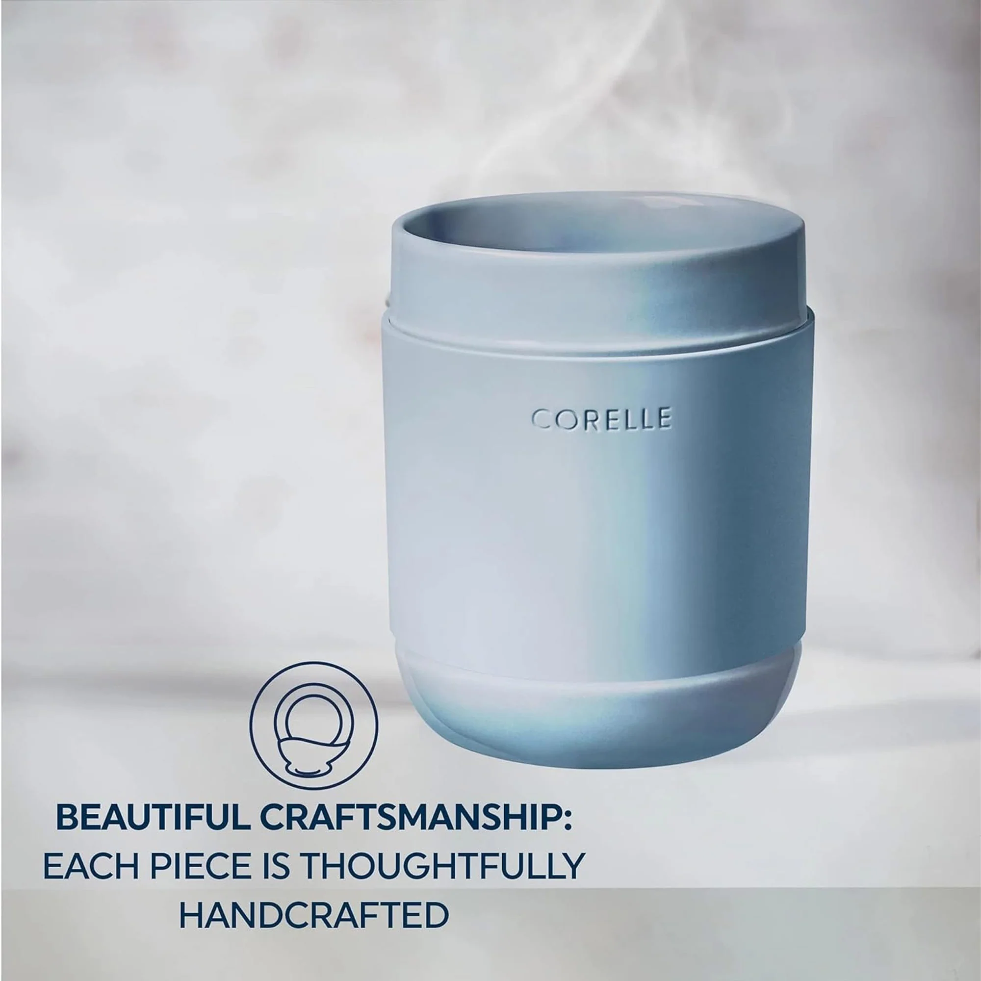 Corelle Stoneware Tumbler Set of 2 with Lids, 13.5 Ounces, Nordic Blue
