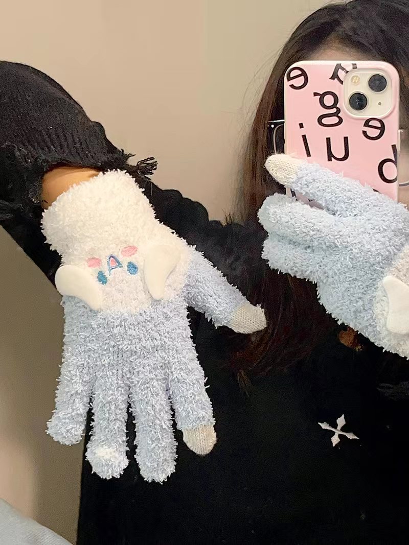 High profile horizontal stereo ears touch screen protector warm five-finger gloves