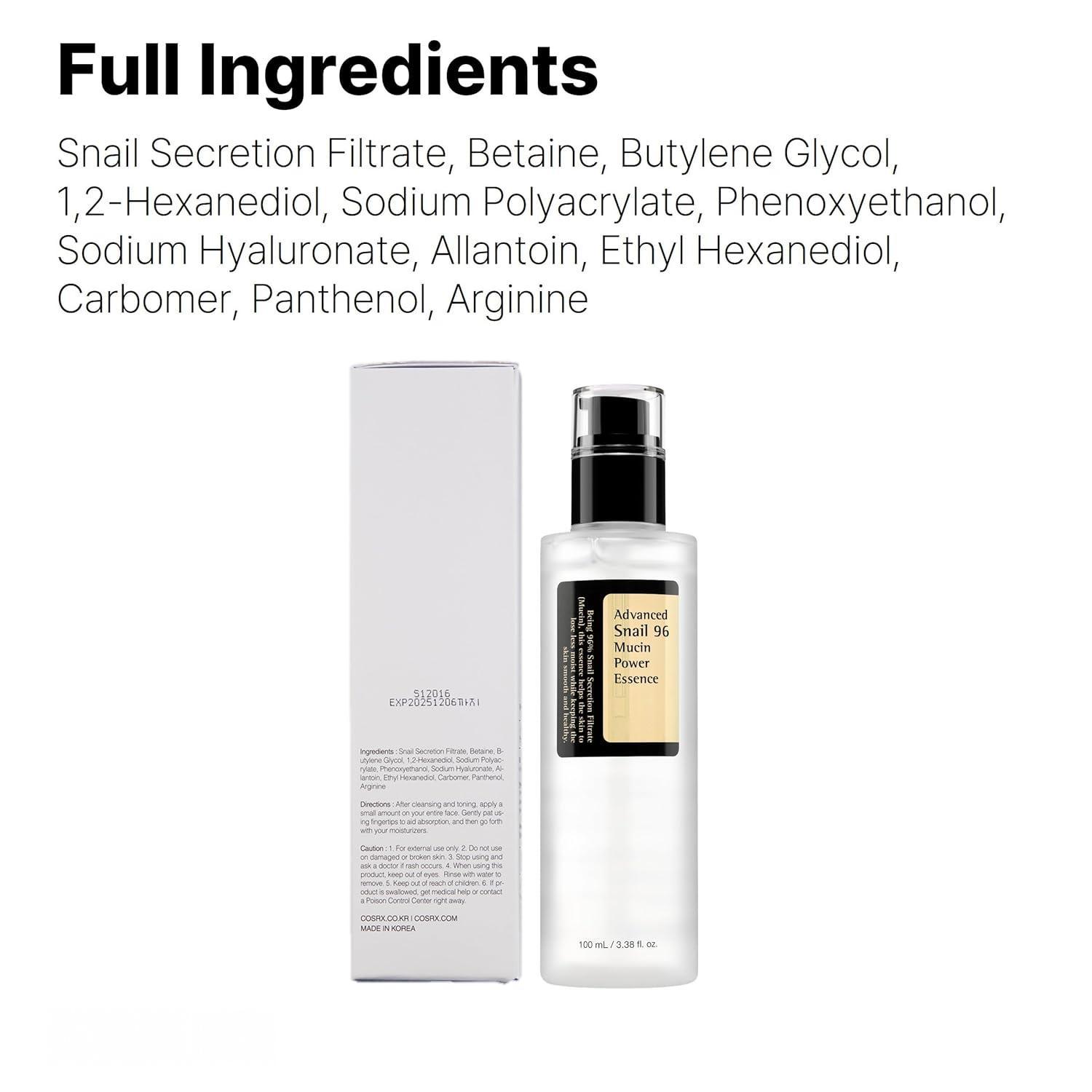 COSRX Snail Mucus 96% Intense Repair Serum 100ml, with snail secretion filtrate, for dull skin and fine lines, Korean skincare