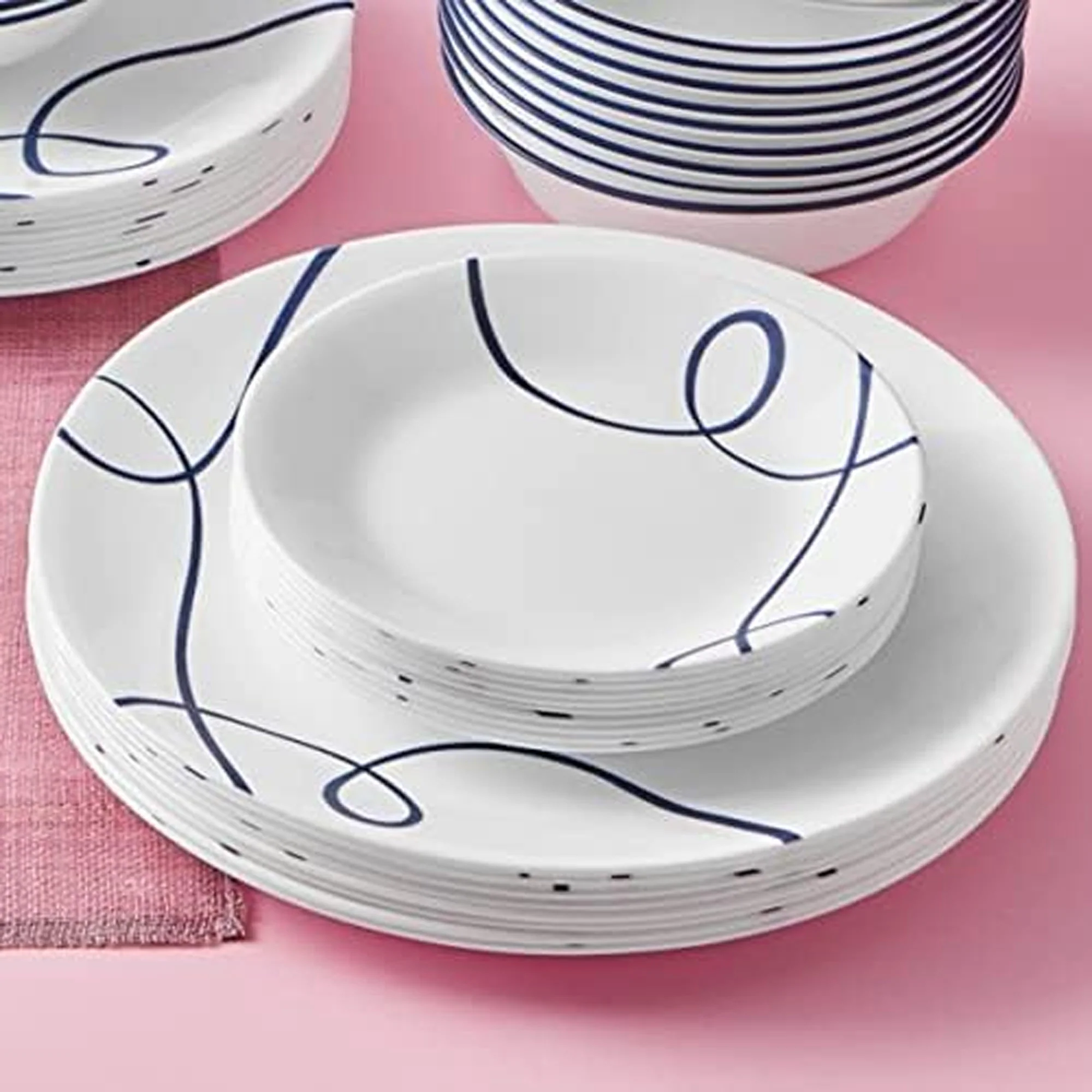 Corelle Classic Lia 12-Piece Chips & Cracks Resistant Dinnerware Set, Service for 4, White-Blue