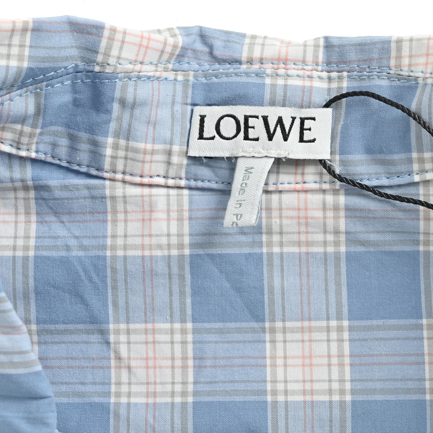 Loewe 25ss blue check short-sleeved shirt with embroidered logo