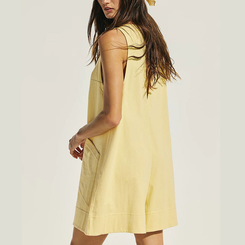 Women's Casual Cotton Linen Vest Jumpsuit