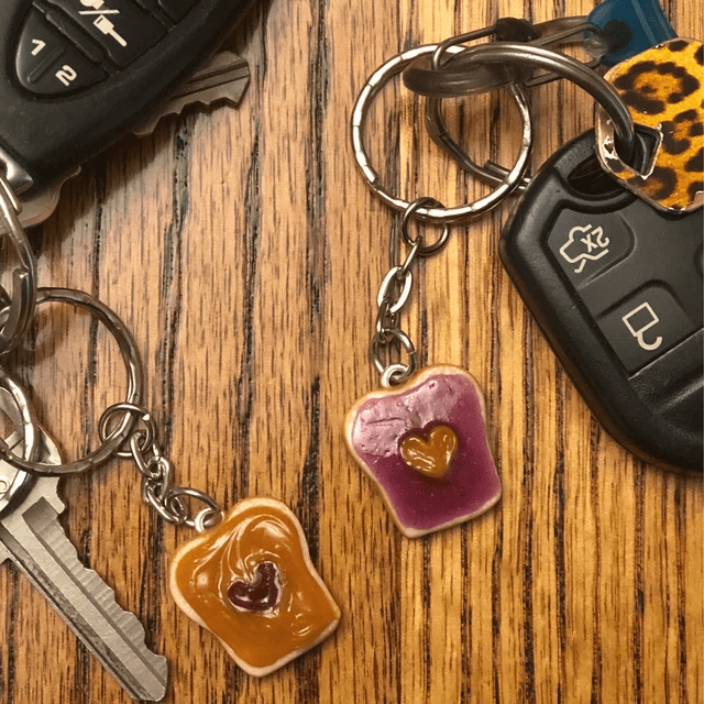 Peanut Butter and Jelly Heart Keychain Set