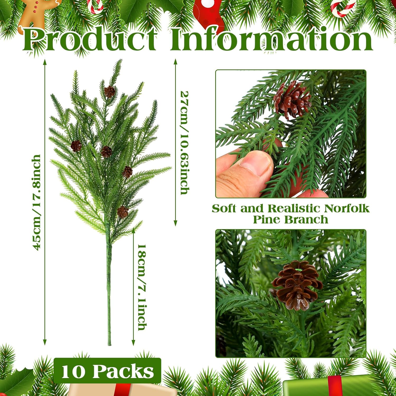 🎅2024 Christmas Promos🔥Xmas Norfolk Pine Branches with Pine Cones