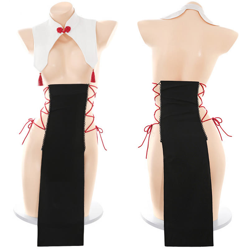 Vintage Lace-up Hollow Out Cheongsam Lingerie Dress