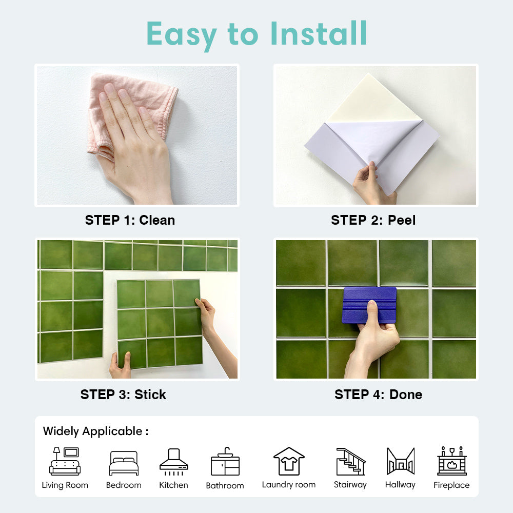 3D Green Ceramic Peel and Stick Wall Tile