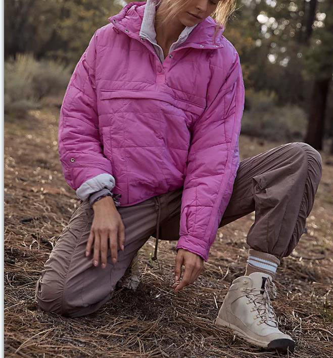 Solid Color Hooded Cotton Jacket Foldable Long Sleeve Coat