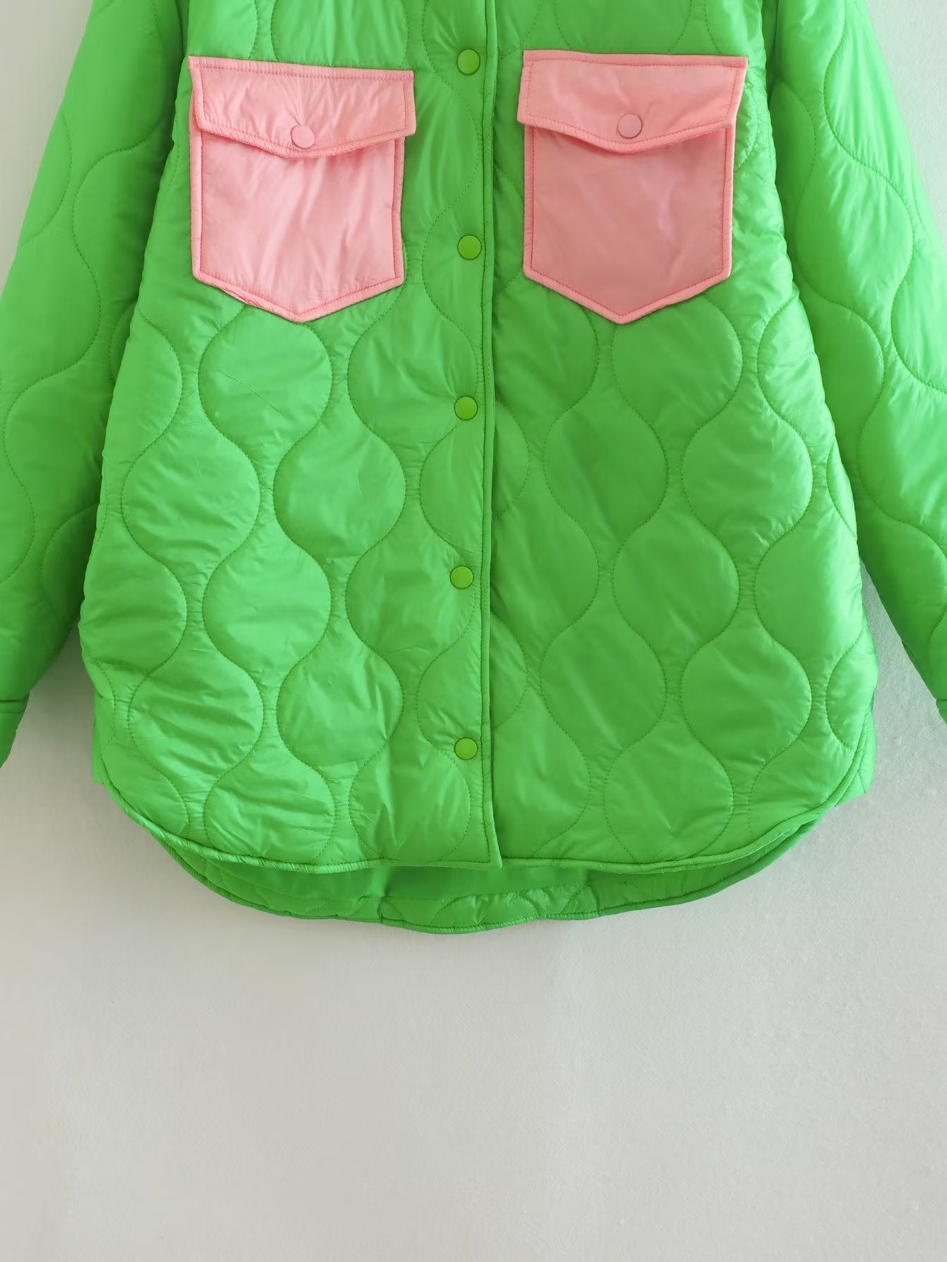 Autumn Women Loose Contrast Color Quilted Shirt Cotton Coat Jacket