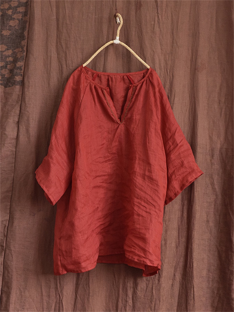 Vintage Notch Neck Oversize A Line Tunic