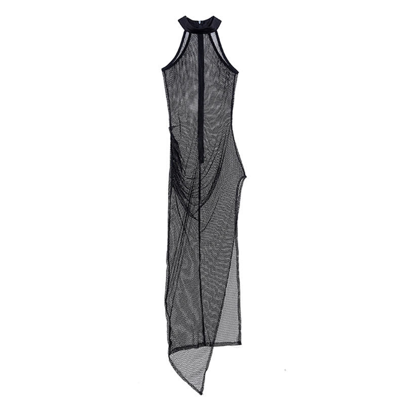 Mesh See-through Irregular Split Dress