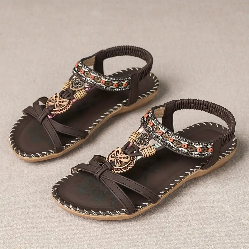 👣Women's rhinestone butterfly flat sandals, bohemian style open toe elastic summer sandals