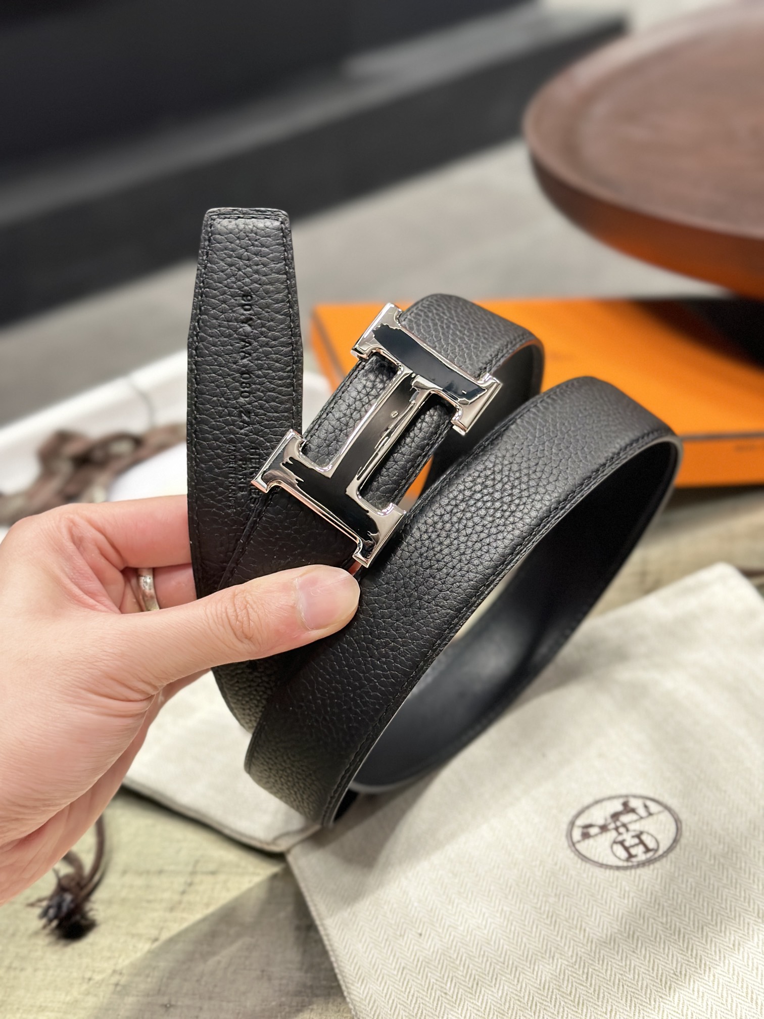 Hermès epsom double-faced calfskin belt 3.2CM wide