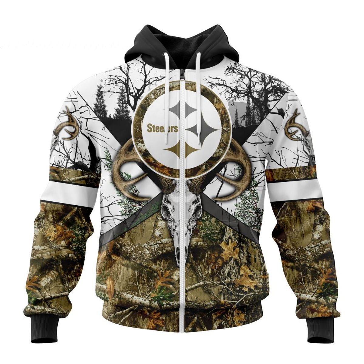 PITTSBURGH STEELERS DEER SKULL AND FOREST 3D HOODIE