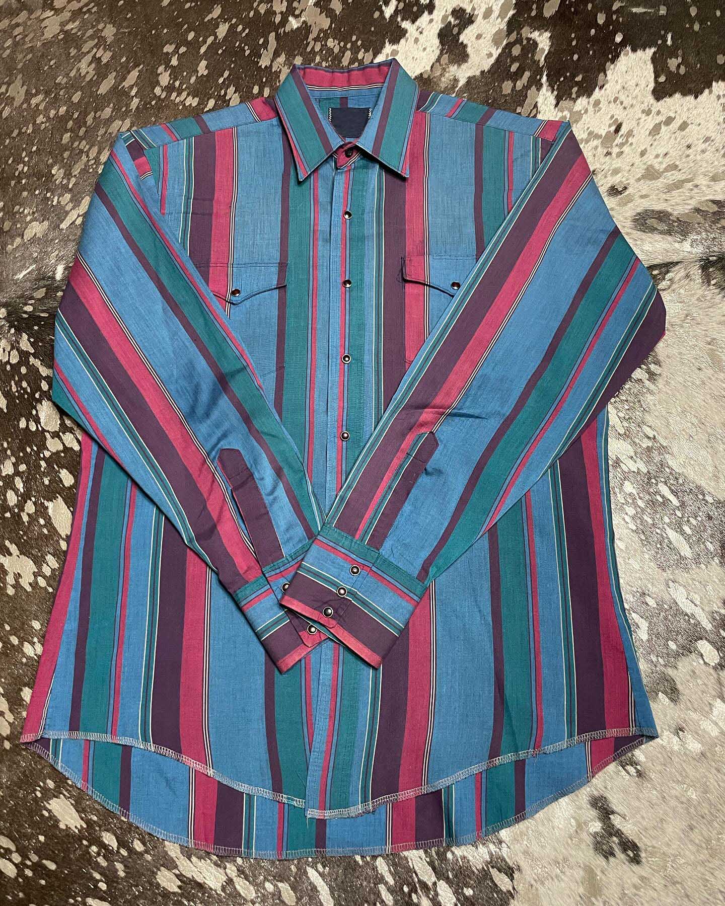 Men's Casual Vintage Blue Striped Long Sleeve Shirt