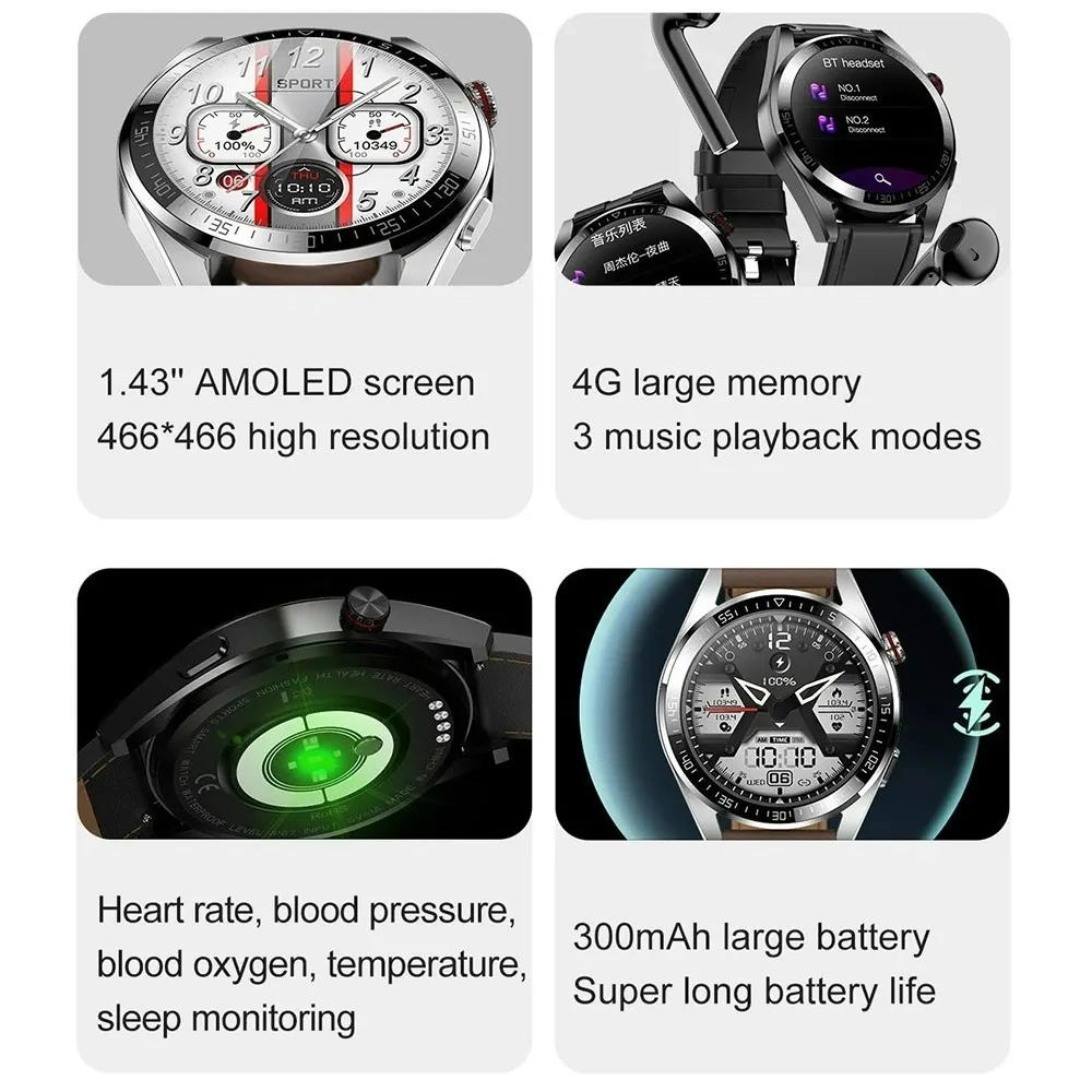 2023 New men's AMOLED Smartwatch HD Bluetooth Talk 4GB memory 466*466 full screen touch 3ATM deep waterproof smartwatch for men